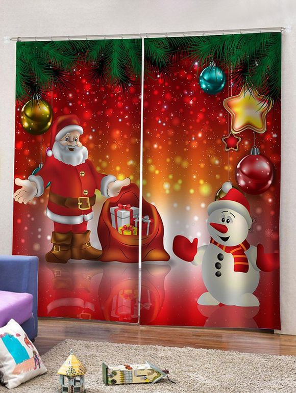 Rideaux de Fenêtre Père Noël et Bonhomme de Neige Imprimés 2 Pièces - multicolor W33.5 X L79 INCH X 2PCS