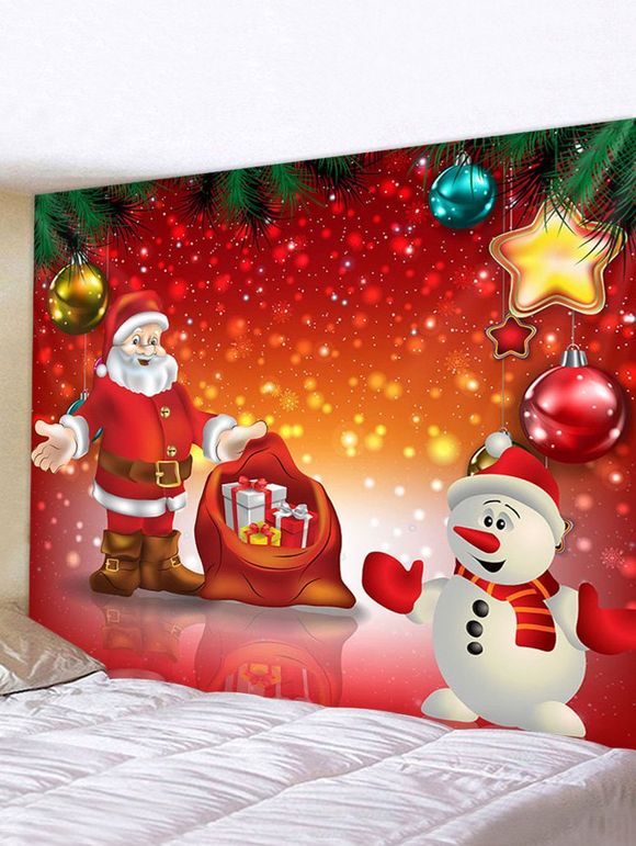 Tapisserie Murale de Noël Imperméable Père Noël et Bonhomme de Neige Imprimés - multicolor W91 X L71 INCH