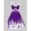 Robe de Noël Anneau en O à Imprimé Cerf de Grande Taille - Iris Pourpre 1X