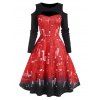 Sequin Print Cutout Cold Shoulder Dress - RED L