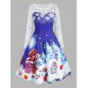 Plus Size Christmas Snowflake Claus Mesh Sheer Yoke Dress - BLUE L