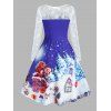 Plus Size Christmas Snowflake Claus Mesh Sheer Yoke Dress - BLUE L