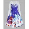 Robe en Maille Transparente Père Noël et Flocon de Neige Imprimés Grande Taille - Bleu 1X