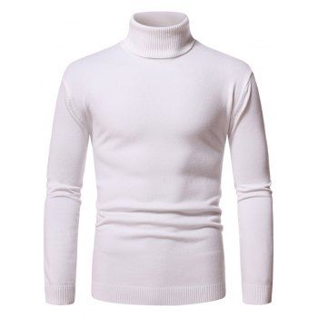 

Turtleneck Pullover Plain Sweater, White