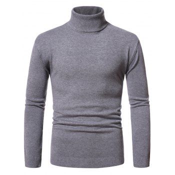

Turtleneck Pullover Plain Sweater, Dark gray