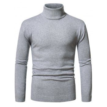 

Turtleneck Pullover Plain Sweater, Light gray