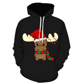 

Christmas Elk Print Front Pocket Hoodie, Multicolor
