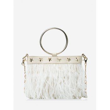 

Feather Fringe Star O Ring Chain Crossbody, White