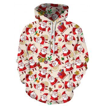 

Kangaroo Pocket Christmas Santa Claus Print Hoodie, Multicolor