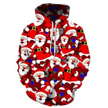 

Christmas Santa Claus Drawstring Front Pocket Hoodie, Multicolor