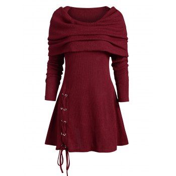 

Multiway Foldover Lace Up Long Knitwear, Deep red