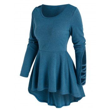 

Cutout Sleeve Crisscross High Low Peplum Tee, Peacock blue