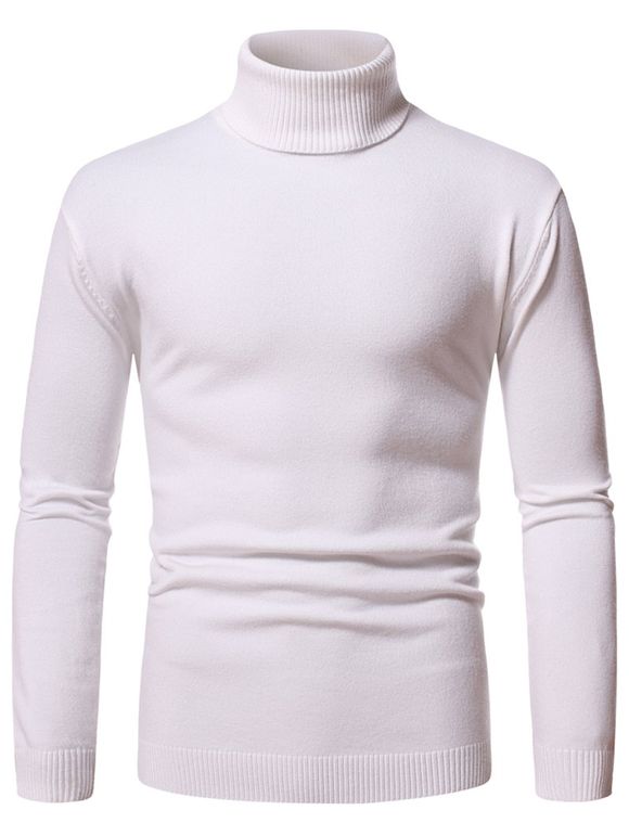 Turtleneck Pullover Plain Sweater - WHITE L