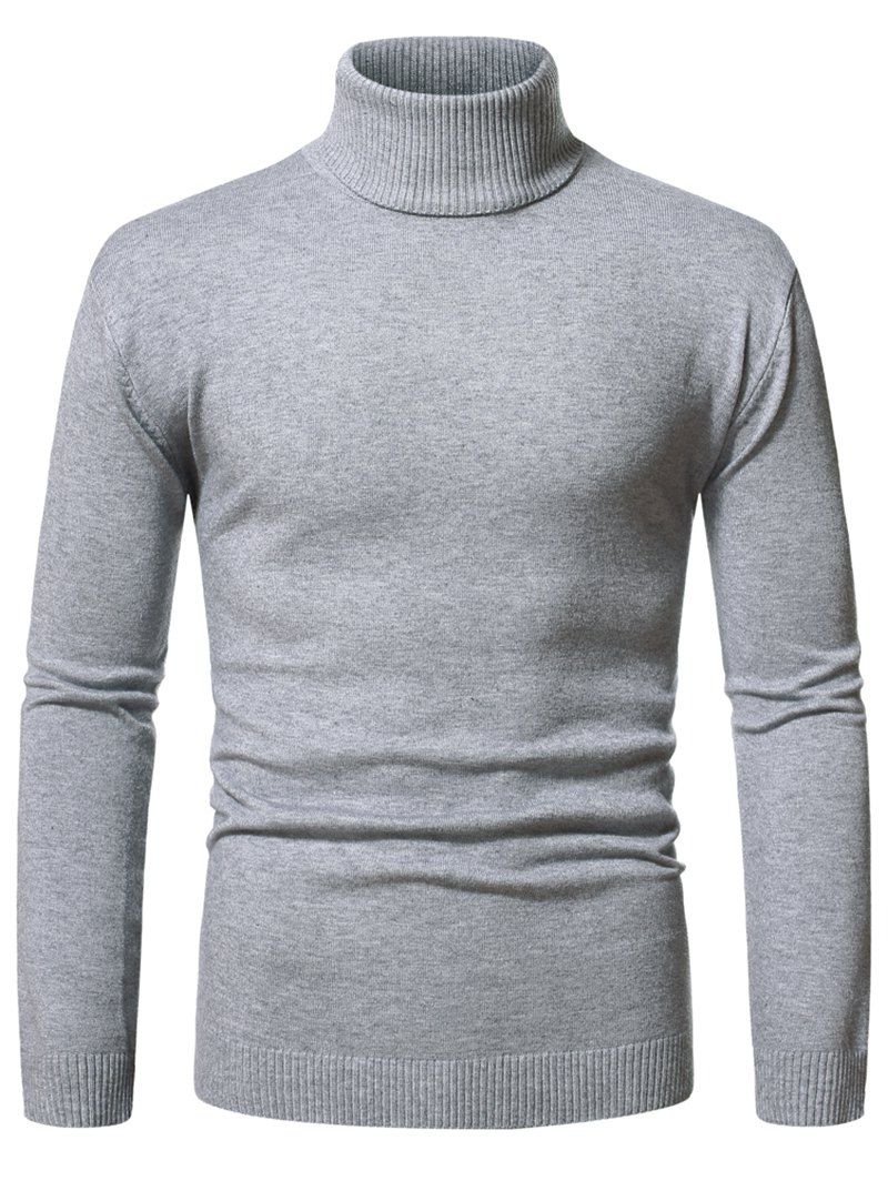 Turtleneck Pullover Plain Sweater - LIGHT GRAY M