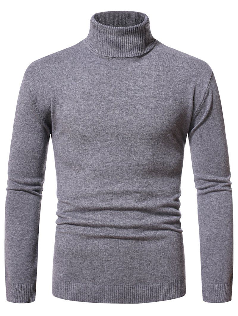 Turtleneck Pullover Plain Sweater - DARK GRAY M