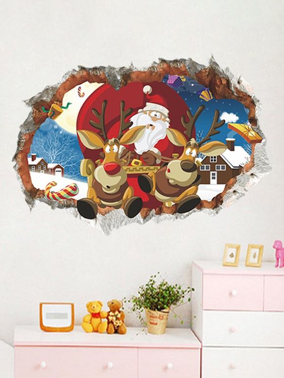 Autocollant Mural de Noël Motif de 3D Cerf et de Père Noël - multicolor A 50X70