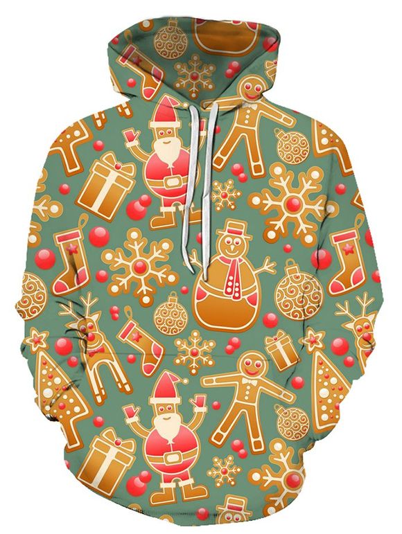 Christmas Elk Snowflake Snowman Gift Print Hoodie - multicolor 3XL