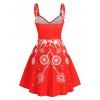 Christmas Snowflake Print Sleeveless Lace-up Dress - RED XL