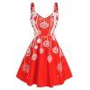 Robe de Noël avec Imprimé Flocon de Neige sans Manches à Lacets - Rouge L