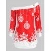 Plus Size Skew Neck Christmas Snowflake Ball Print Sweatshirt - RED L