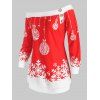 Plus Size Skew Neck Christmas Snowflake Ball Print Sweatshirt - RED 5X