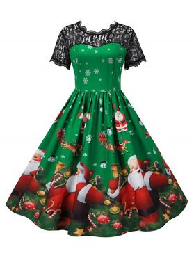 Christmas Santa Claus Snowflake Elk Lace Yoke Dress