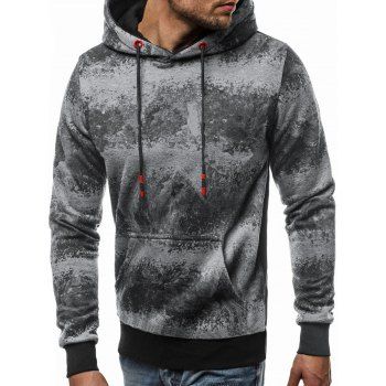 

Kangaroo Pocket Tie Dye Printed Drawstring Hoodie, Dark gray