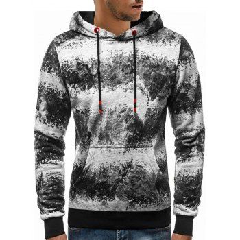 

Kangaroo Pocket Tie Dye Printed Drawstring Hoodie, Light gray