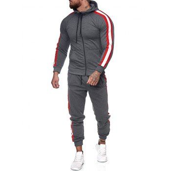 

Side Striped Hoodie and Sports Pants Two Piece Set, Dark gray