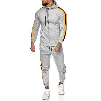 

Side Striped Hoodie and Sports Pants Two Piece Set, Light gray