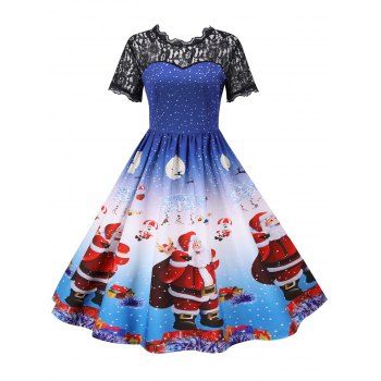 

Christmas Santa Claus Polka Dot Lace Yoke Dress, Cobalt blue