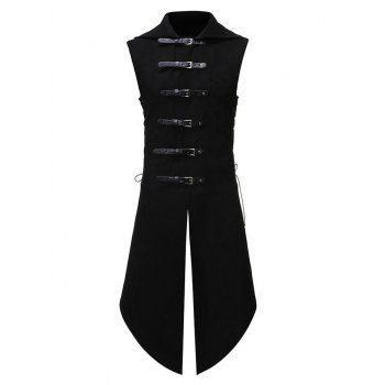 Image of Buckle Strap Lace-up Slit Suede Vest
