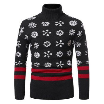 

Christmas Snowflake Pattern Turtleneck Sweater, Black
