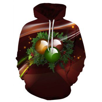 

Christmas Ball Berry Print Front Pocket Hoodie, Multicolor