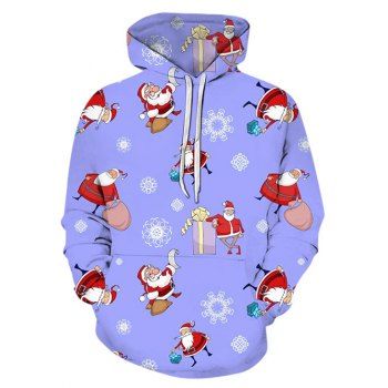 Christmas Santa Claus Print Front Pocket Hoodie, Multicolor