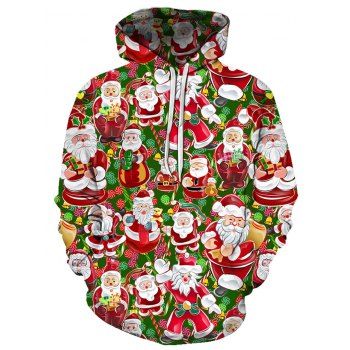 

Drawstring Christmas Santa Claus Print Hoodie, Multicolor