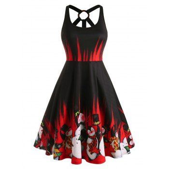 

Plus Size Christmas O Ring Snowman Print Dress, Black