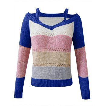 

Plus Size Cutout Colorblock Sweater, Blue