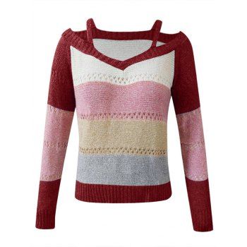 

Plus Size Cutout Colorblock Sweater, Deep red