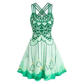 

Christmas Tree Print Strappy Mini Dress, Green