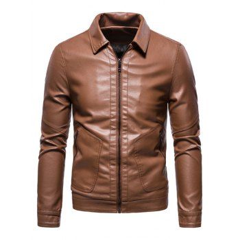 

PU Leather Zip Pocket Jacket, Brown