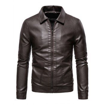 

PU Leather Zip Pocket Jacket, Coffee