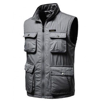 

High Neck Zip Padded Pocket Cargo Waistcoat, Dark gray