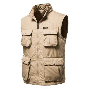 

High Neck Zip Padded Pocket Cargo Waistcoat, Deep yellow