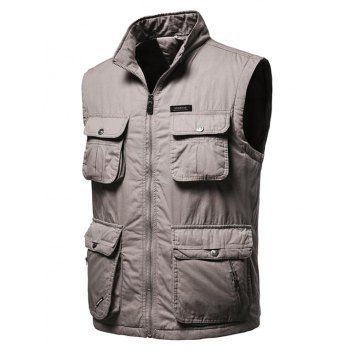 

High Neck Zip Padded Pocket Cargo Waistcoat, Coffee