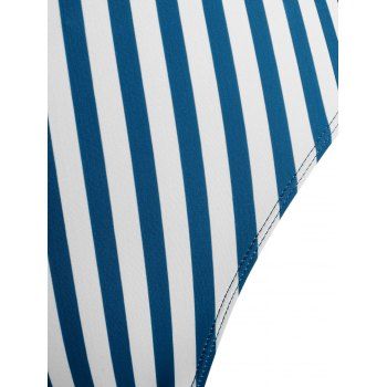 Halter Lace-up Striped High Leg Peplum Tankini Swimwear