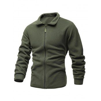 

Turndown Collar Zip Up Polar Fleece Jacket, Army green