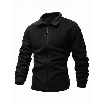 

Turndown Collar Zip Up Polar Fleece Jacket, Black