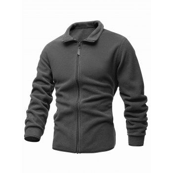 

Turndown Collar Zip Up Polar Fleece Jacket, Dark gray