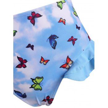 Tiered Ruffle Butterfly Print Tie Dye Push Up Bikini Swimwear